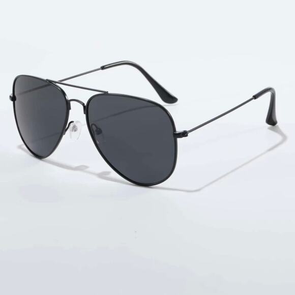 Mens Womens Aviator Sunglasses Jet Black Frame Dark Grey Lens Case Included - Picture 2 of 5